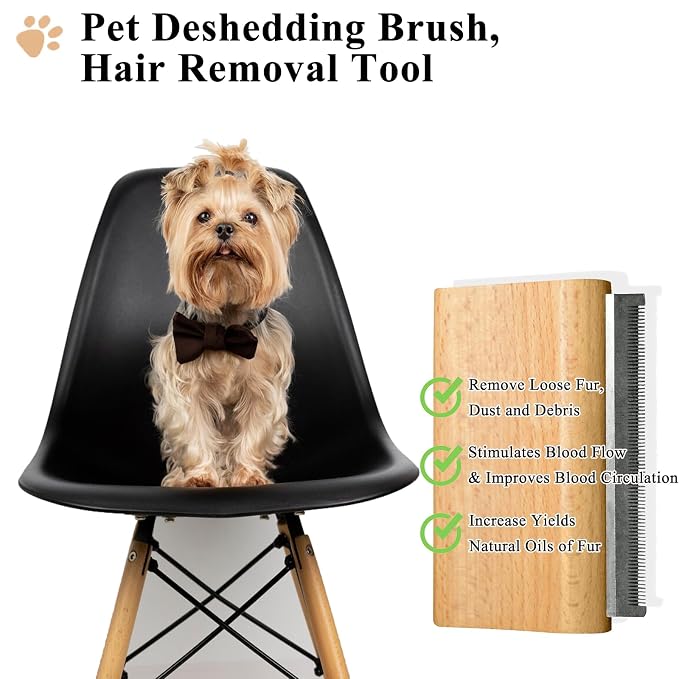 Wooden Deshedding Brush for Dogs, Cats & Horses, Deshedding Grooming Tool Curry - Image 3