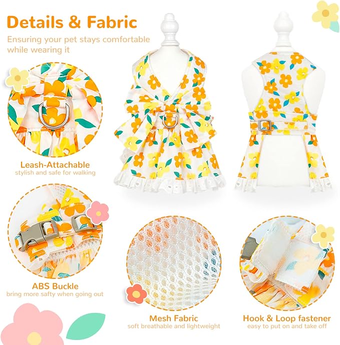 Dog Harness Dress Leash Set for Small Dog Summer Clothes Girl Female Puppy Cats - Image 7