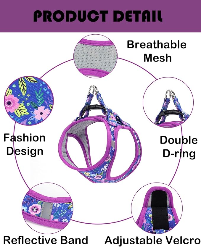 Moonpet Step in Dog Harness Leash Set- All Weather Reflective No-Pull Floral - Image 3