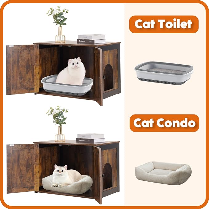Dwanton Litter Box Enclosure, Cat Litter Box Furniture Hidden, Reversible - Image 7