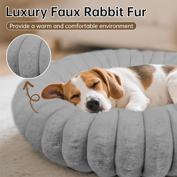 Donut Dog and Cat Bed, Luxurious Comfortable Faux Rabbit Fur Pet Beds, Soft - Image 3