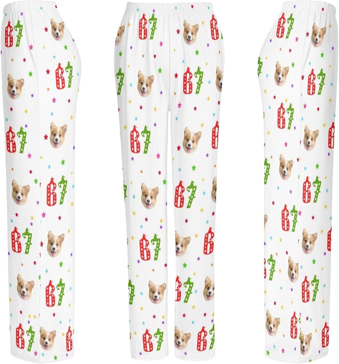 Custom Pajama Pants for Women Men, Personalized 67 Name Photo PJ Family Six - Image 6