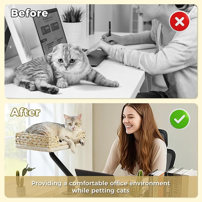 PAWZ Road Cat Desk Bed for Indoor Cats, Wicker Cat Bed for Desk Supports Up to - Image 3