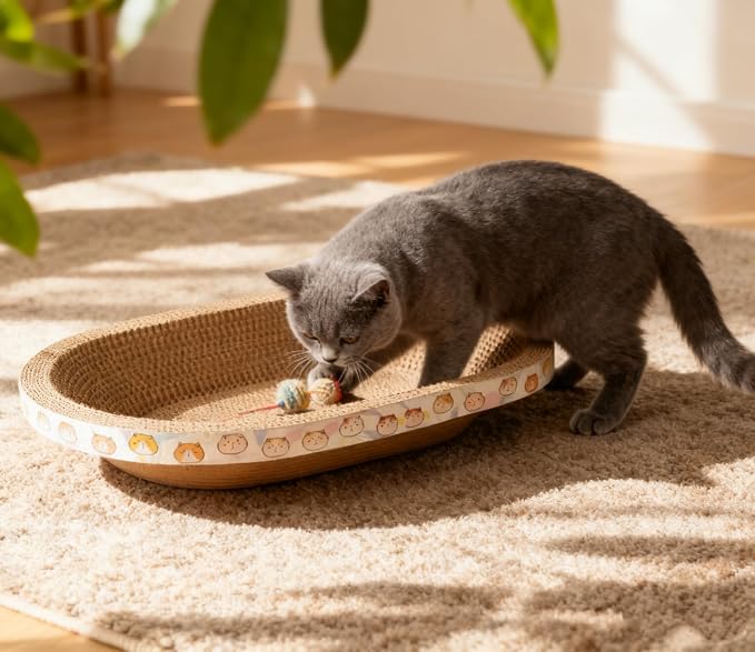 3 Pack Large Cat Scratcher Cardboard, Oval Cat Scratcher Bed Cat Scratch Pad - Image 9