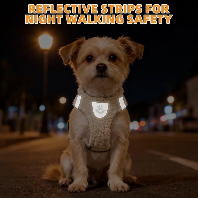 KOOLTAIL Plush Small Dog Harness and Leash Set, Warm Fleece No Pull Puppy Vest - Image 6