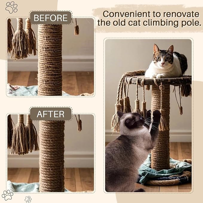 Sisal Rope for Cat Scratcher 1/4" 50 Ft Cat Tree Twine for Repairing Cat - Image 2