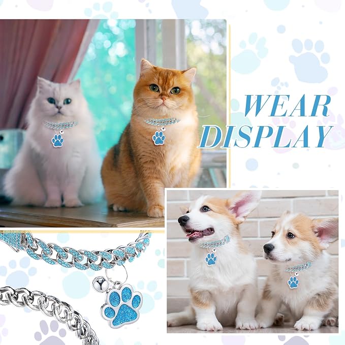 Hillban Cat Collar Diamond Chain Glitter Collar Walking Metal - Image 6