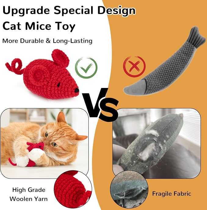 Retro Shaw Catnip Toys Crochet Mice Cat Toys, Safe Teeth Cleaning Toy - Image 7