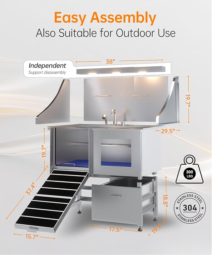 Dog Washing Station with LED Display, 304 Stainless Steel Pet Wash Sink - Image 5