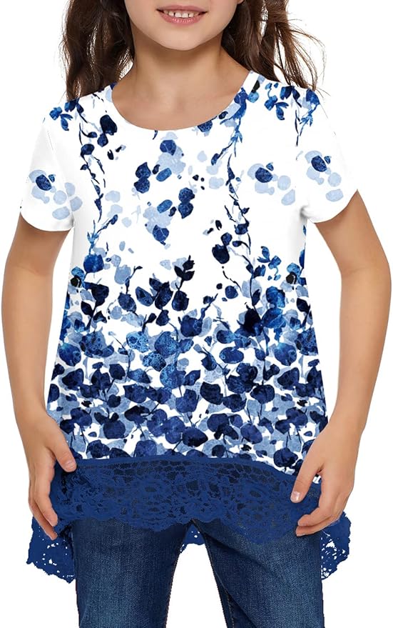 storeofbaby Girls Casual Tunic Tops Short Sleeve Loose Soft Blouse T-Shirt - Image 3