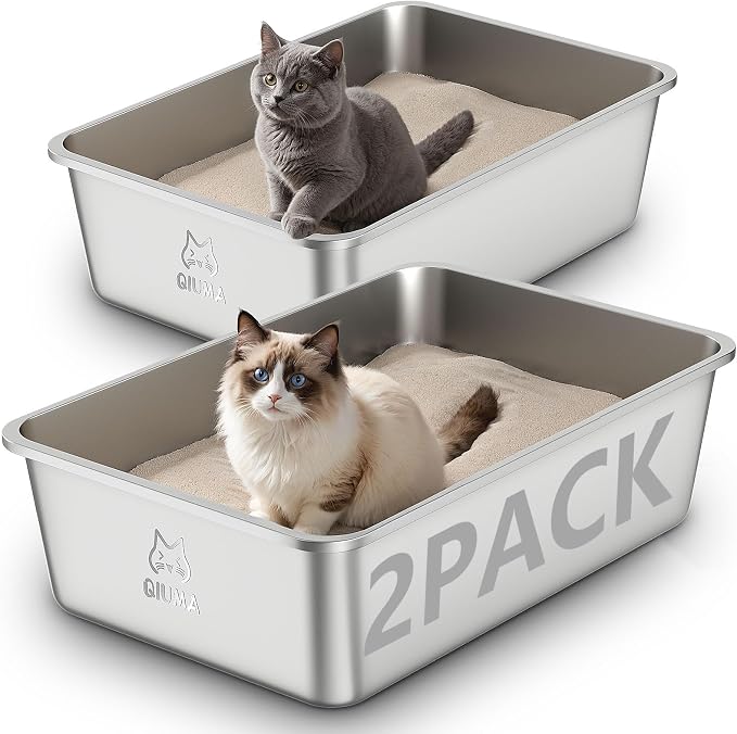 2 Pack Stainless Steel Cat Litter Box, 23.4" L×15.6" W×7.8" H, Metal Kitty by Unknown