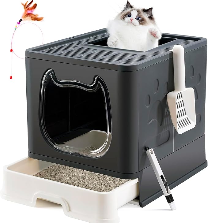 Gefryco Cat Litter Box with Lid, Top Entry Kitten Litter Box with Controlled by Gefryco