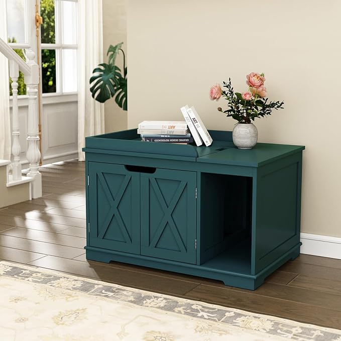Flip Top Cat Litter Boxes Enclosure Covered Litter Box Hidden Furniture Wooden by PUPETPO