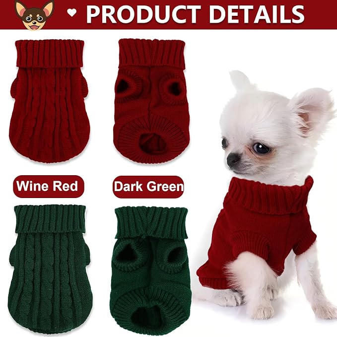 2 Pack Dog Sweaters for Small Dogs, Chihuahua Yorkie Sweater, Puppy Clothes - Image 4