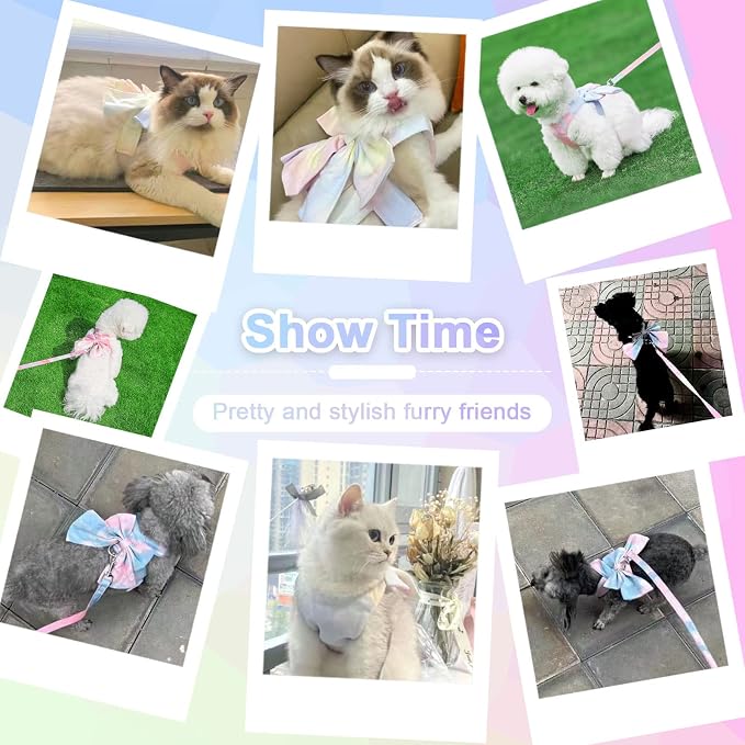 PETCARE Cute Bow Tie Dog Harness and Leash Set Elegant Rainbow Gradient Puppy - Image 6