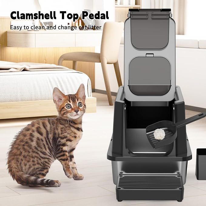RIZZARI Enclosed Cat Litter Box: All Black Stainless Steel - Image 7