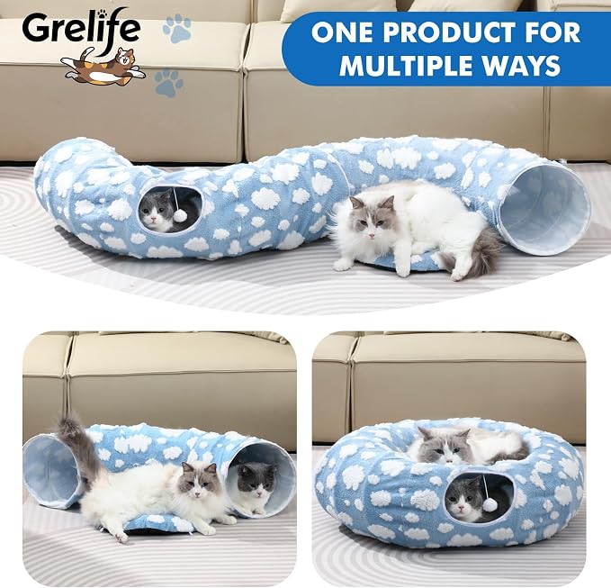 Grelife Cat Tunnel Bed for Indoor Cats, Cute Cat Tunnel Toys, Cat Donut Tunnel - Image 4