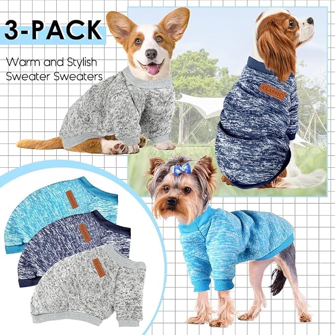 3 Pack Dog Sweaters for Small Dogs Girl Boy Winter Fleece Clothes Warm Soft Dog - Image 3