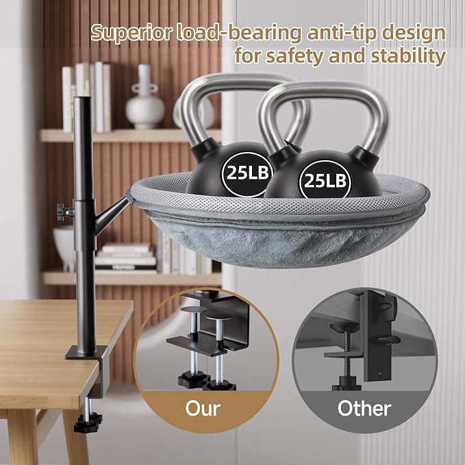 Cat Desk Bed, 360° Rotating Height-Adjustable Cat Hammock Desk, Home Office Pet - Image 5