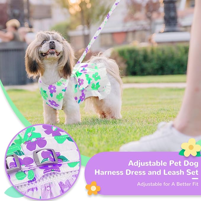 Dog Harness Dress Leash Set for Small Dog Summer Clothes Girl Female Puppy Cats - Image 2