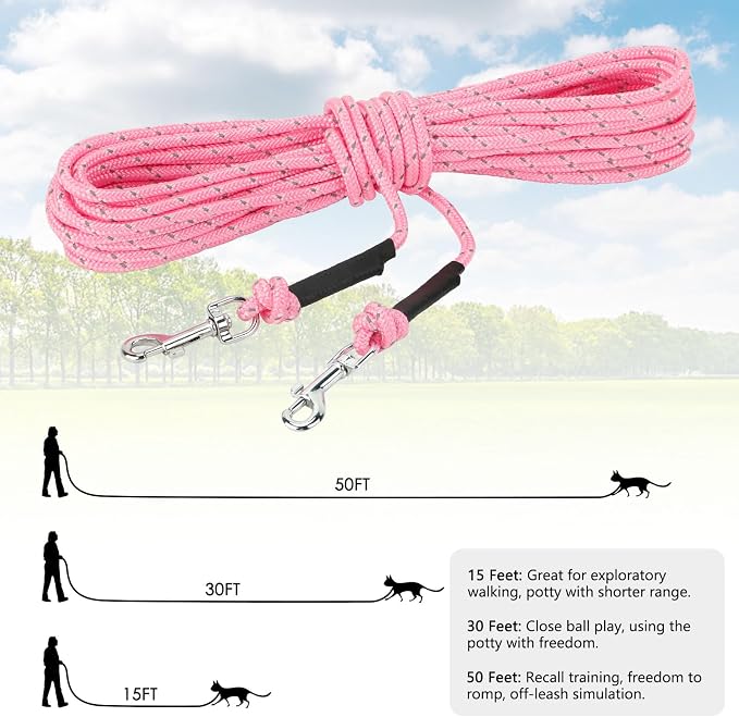 Rypet Reflective Cat Long Leash - 50 FT Escape Proof Walking Leads Yard Long - Image 2