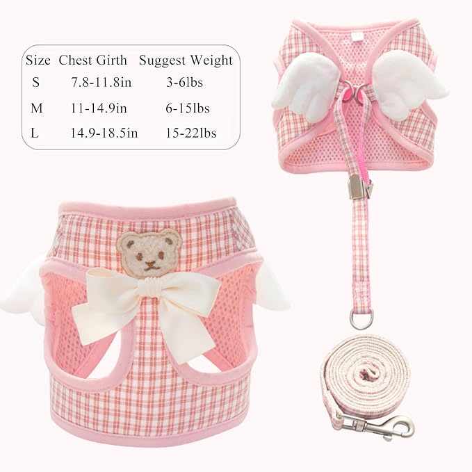 Dog Harness and Leash Set with Angle Wings, Pet Adjustable Mesh Vest Harness - Image 4