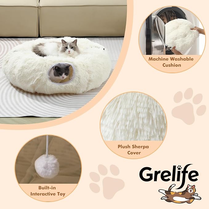 Grelife Cat Tunnel Bed for Indoor Cats, Cute Cat Tunnel Toys, Cat Donut Tunnel - Image 6