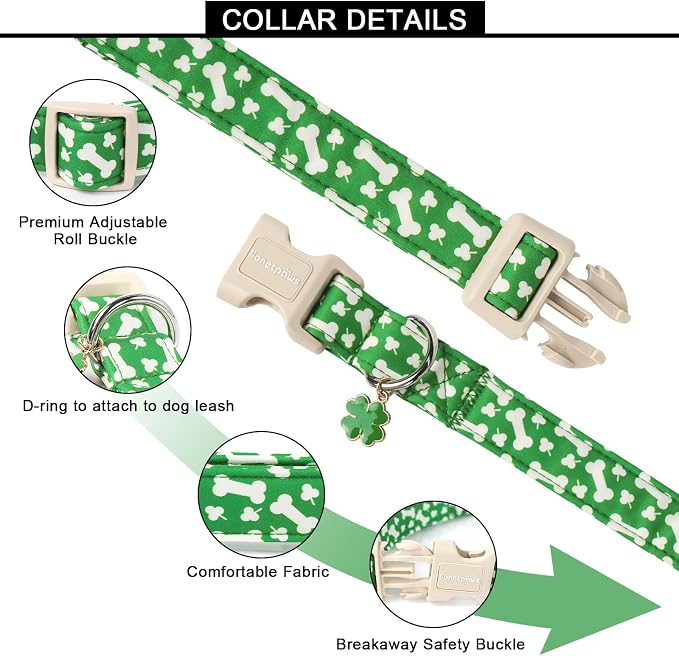 Lionet Paws St. Patrick Dog Collar- Cute Clover Bone Green Dog Collars - Image 3
