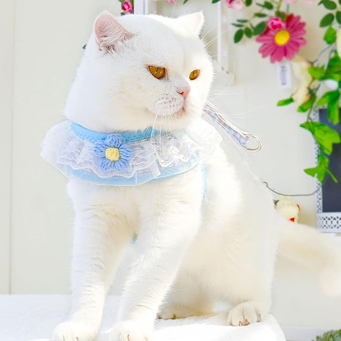 Cat Harness Collar and Leash Set, Sweet Lace Floral Kitten Collar, Escape Proof - Image 5