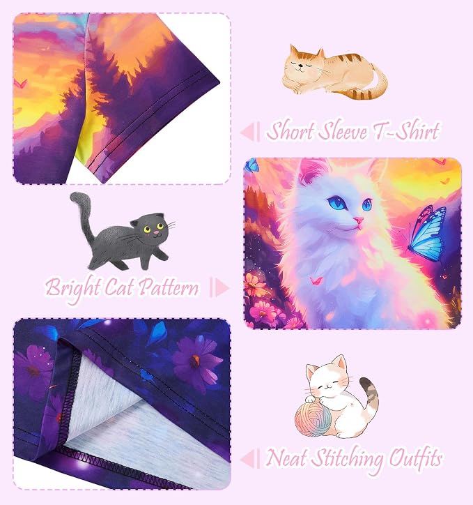 Funnycokid Girls Shirts Cat T Shirt Size 5-12 Clothes - Image 7