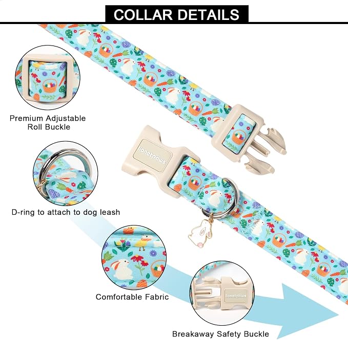 Lionet Paws Easter Dog Collar- Cute White Easter Bunny Blue Dog Collars - Image 3