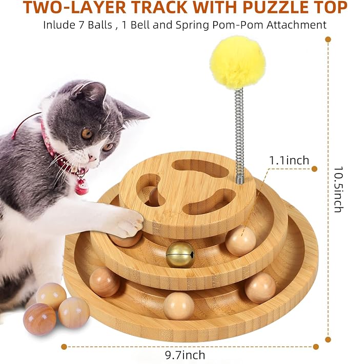 Cat Ball Track Toy with Puzzle Top, 3-Level Tower with 9 Removable Balls - Image 2