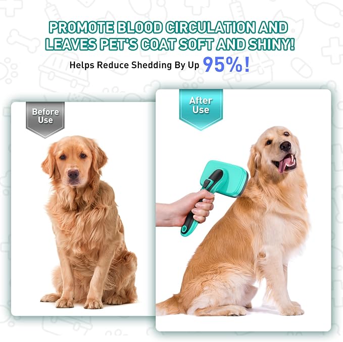 6 PCS Self Cleaning Slicker Brush & Undercoat Rake & Bath Brush & Flea Comb & - Image 9
