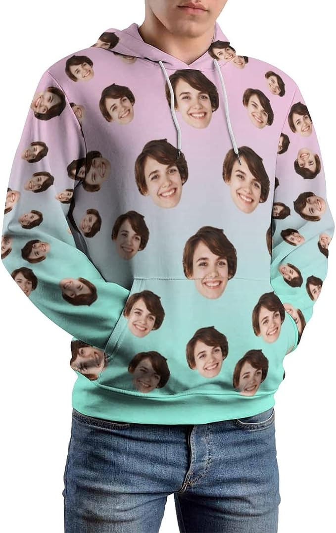 Artsadd Custom Face Unisex athletic Pockets Sweatshirt Loose Hoodie Custom - Image 2
