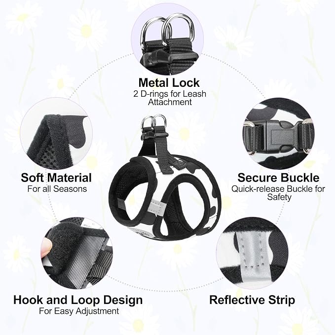BEAUTYZOO Small Dog Harness and Leash Set, Cow Print Step in Dog Harness No - Image 4