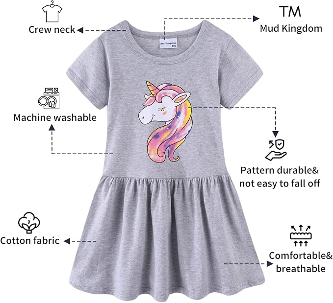 Mud Kingdom Little Girls Dresses Cotton Summer Holiday Cute Cat Dress Short - Image 2