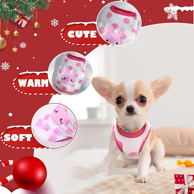 2 Pieces XXS Chihuahua Sweater Cute Small Dog Sweater Fleece Puppy Clothes - Image 4