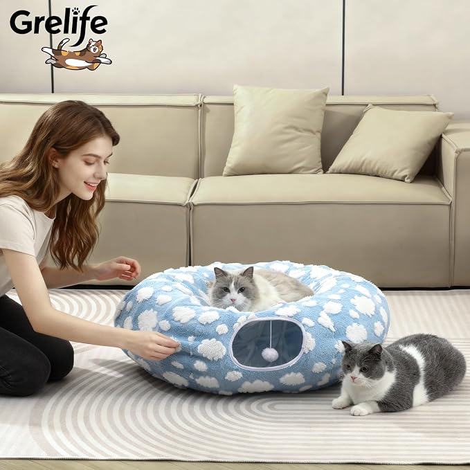 Grelife Cat Tunnel Bed for Indoor Cats, Cute Cat Tunnel Toys, Cat Donut Tunnel - Image 3