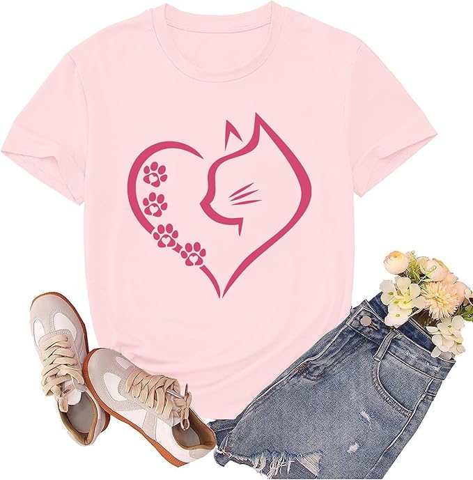 Cat Shirts for Women Cat Mom Tshirts Pet Lover Shirt Cats Paw Print Tee Tops by sallrue