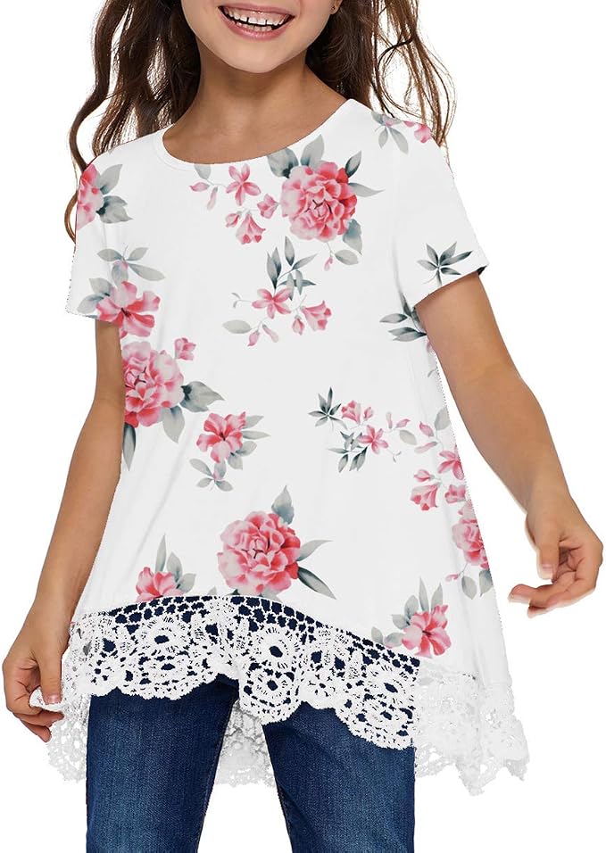 storeofbaby Girls Casual Tunic Tops Short Sleeve Loose Soft Blouse T-Shirt - Image 2