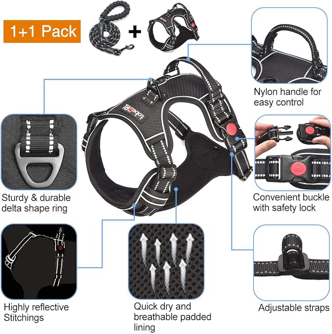 No Pull Dog Harness Adjustable Reflective Oxford Easy Control Medium Large Dog - Image 2
