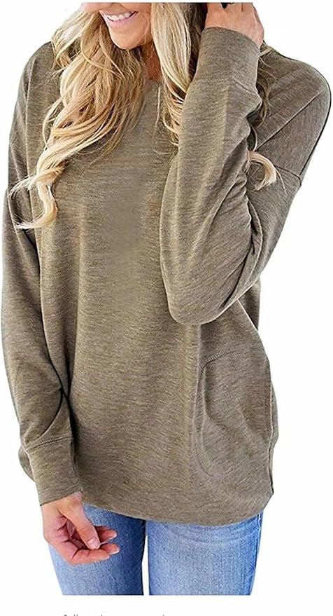 Akihoo Womens Casual Long Sleeve Tunic Tops Crew Neck Shirt Blouses - Image 2