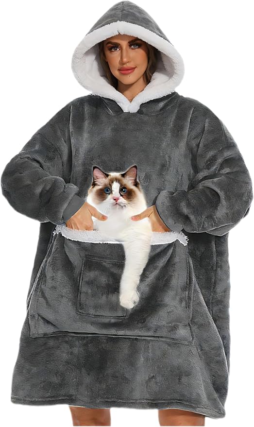 Wearable Blanket Hoodie with Giant Pocket, Soft Warm Sherpa Fleece Oversized by Bupekbee