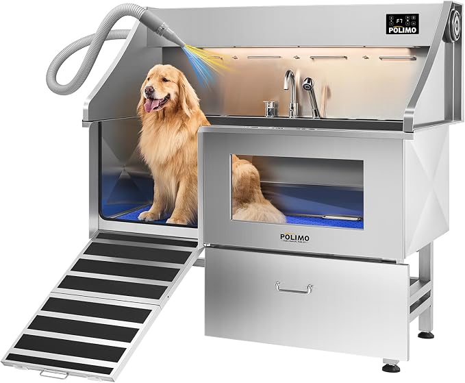 Dog Washing Station with Pet Dryer, 304 Stainless Steel Pet Wash Sink by BathTimeMadeEasy