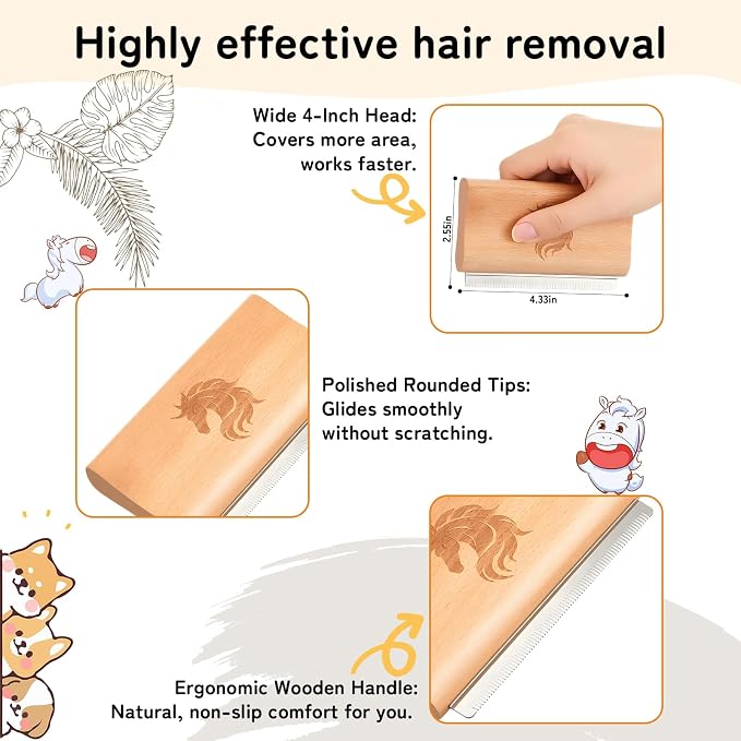 Deshedding Grooming Tool for Horses, Cats & Dogs Ergonomic Design Wooden Groom - Image 5