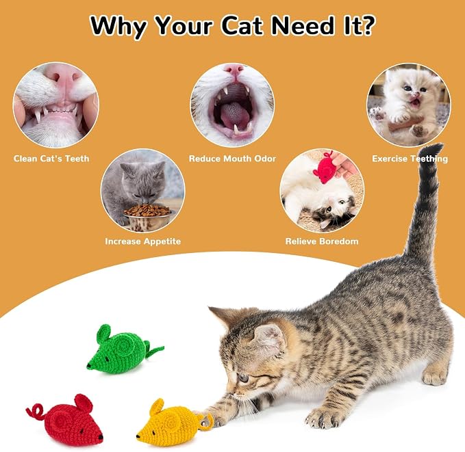 Retro Shaw Catnip Toys Crochet Mice Cat Toys, Safe Teeth Cleaning Toy - Image 3