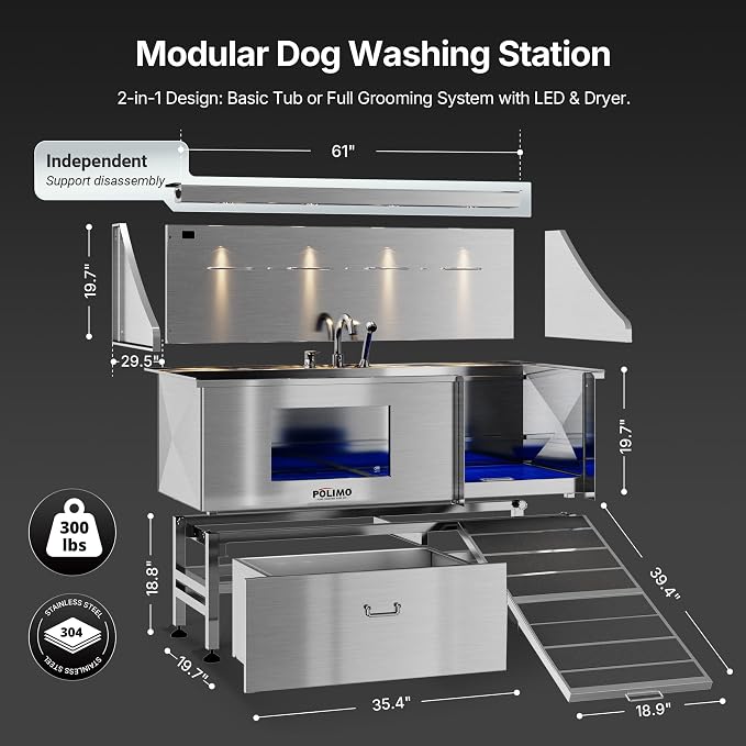 Dog Washing Station with LED Display, 304 Stainless Steel Pet Wash Sink - Image 4