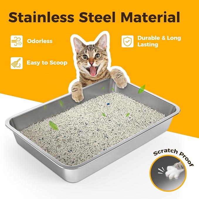 LIHONG Stainless Steel Cat Litter Box, Large Metal Litter Box - Image 2