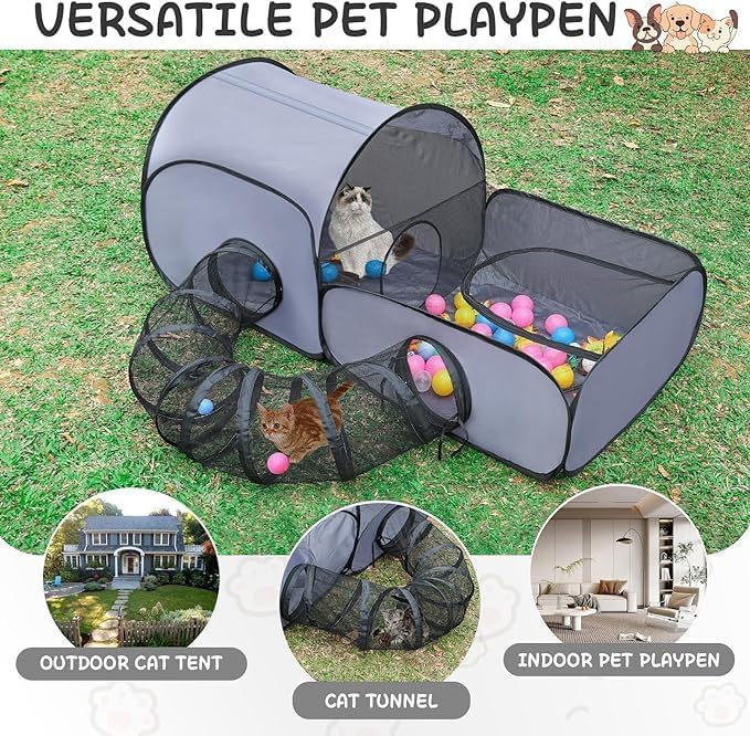 Dog Playpen with Surround Tunnel, Outdoor/Indoor Cat Playpen with Breathable - Image 4