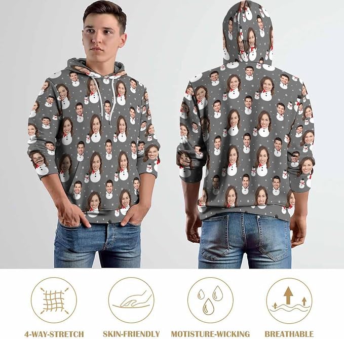 Artsadd Custom Face Unisex athletic Pockets Sweatshirt Loose Hoodie Custom - Image 7